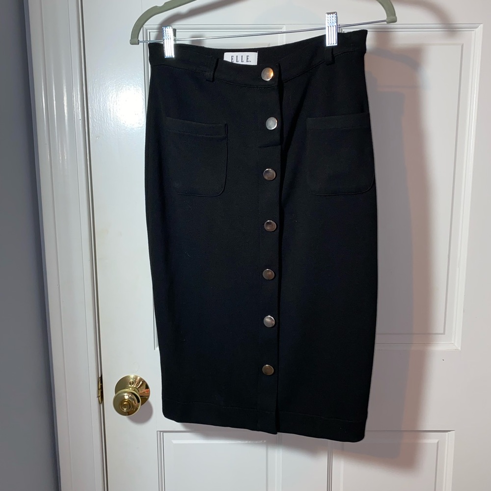 Elle button down pencil skirt, black